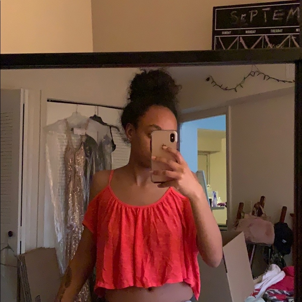 Coral off the shoulder crop top